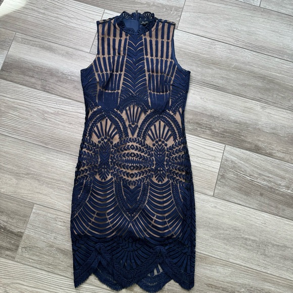 BARDOT Revolve Alice Dress Nacy Blue Tan MIDI Dress Size Small - Picture 5 of 13